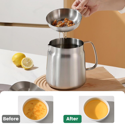 2 in 1 304 Stainless Steel Oil Strainer Pot Large Capacity Filter Pot with Deep Fryer Basket for Kitchen Camping 68oz 2L